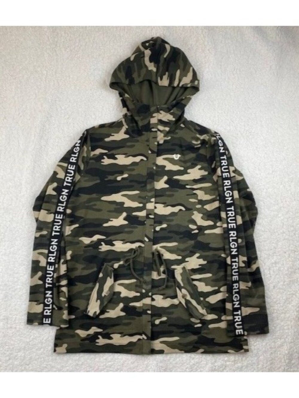 True Religion Camouflage Hooded Jacket Full Zip Women's Size XL Sleeve Hit
